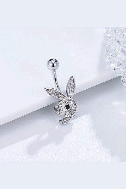 MAZEN Playboy Zirkon Taşlı  Çelik Göbek Piercing Antialerjik