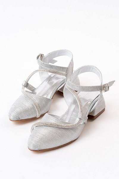 p papuccum ortopedi çocuk ayakkabıları Shiny Silver Girl's Evening Dress Heeled Shoes