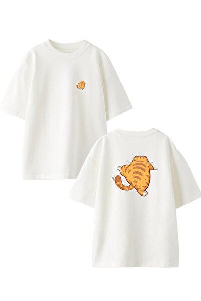 NMG TEKSTİL Λευκό μπλουζάκι Unisex από βαμβακερό αναρριχητικό γάτα με στάμπα