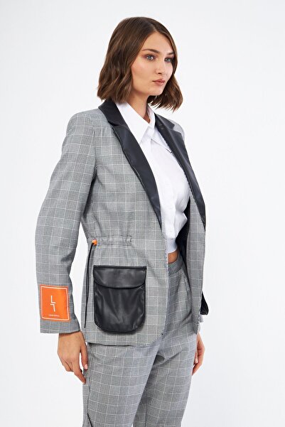 LAMANTE DERİ DETAYLI EKOSE BLAZER CEKET