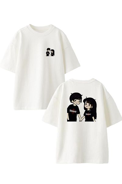 NMG TEKSTİL Λευκό μπλουζάκι Unisex Oversize Cotton Slipknot - Διπλό Μπροστινό Πίσω Εκτύπωση