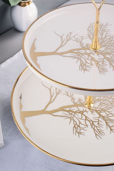 Vadi Tree of Life Patterned - Gold Coated Porcelain 2 Layer Cookie Holder