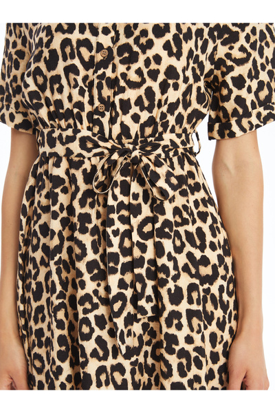 LC Waikiki Dámské košilové šaty – leopardí potisk a krátký rukáv