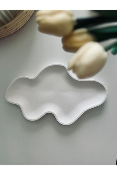 Louve Store Large Size White Wavy Tray - Decoration and Candle Plate