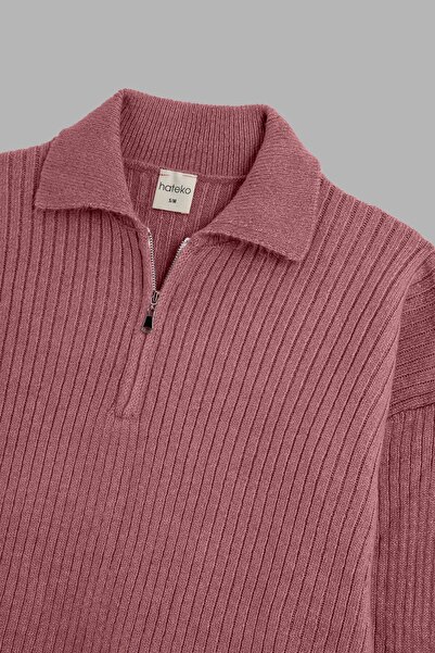 hateko Half-Zip Oversize Polo Neck Sweater