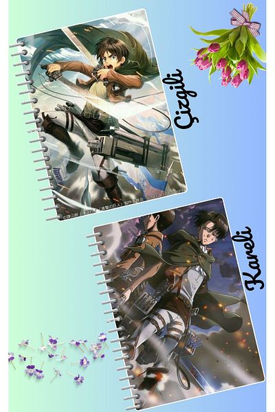 animeandyourworld طقم دفتر أنيمي Attack on Titan 2 قطعة مقاس A4 21*30 مخطط + مربعات 60 سيف