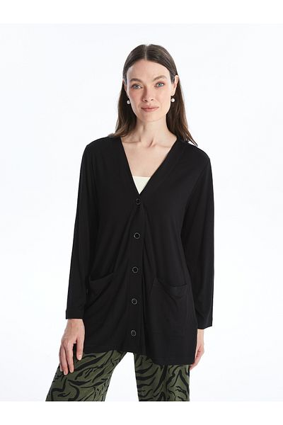 LC Waikiki Women's Cardigan - V-Neck, Solid, Long Sleeve