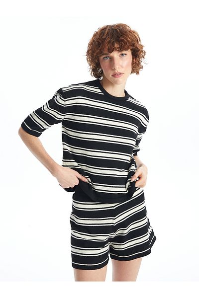 LC Waikiki Women's Striped Crew Neck Swimming Suit - Short Sleeve T-Shirt and Shorts