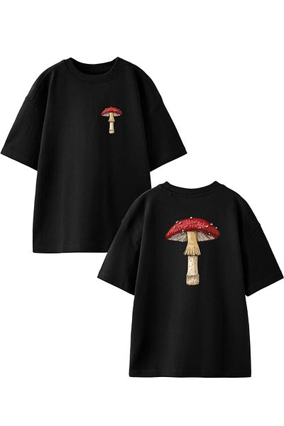 NMG TEKSTİL Μαύρο μπλουζάκι Unisex με στάμπα από βαμβακερό μανιτάρι