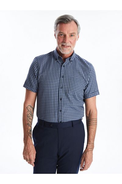 LC Waikiki Ανδρικό πουκάμισο Gabardine με καρό σχέδιο Regular Fit - Κοντό μανίκι