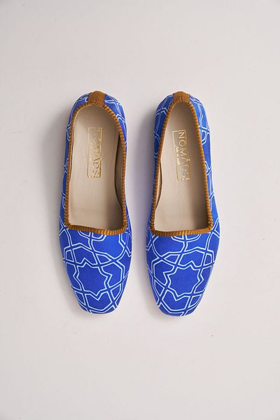 Nomads Felt Blue White Alhambra 5 Patterned Genuine Leather 100% Silk Ballerinas