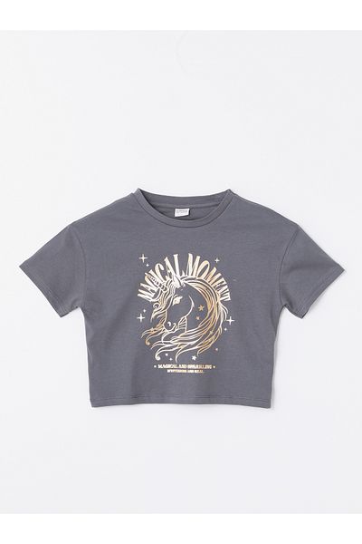 LC Waikiki Crew Neck Printed Short Sleeve Girl's Crop T-Shirt