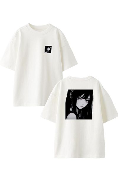 NMG TEKSTİL Λευκό μπλουζάκι από βαμβακερό μοτίβο Anime Unisex Oversize