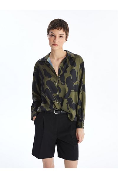 LC Waikiki Cămașă de damă din satin - cu model, mânecă lungă, supradimensionată