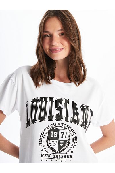 LC Waikiki Tricou cu mânecă scurtă imprimat cu decolteu rotund pentru femei