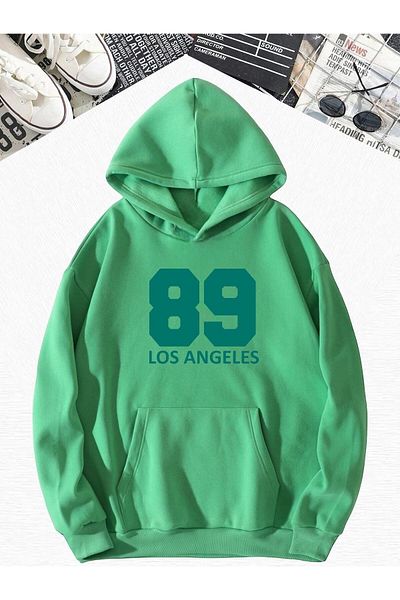 BENROMA Φούτερ Los Angeles με στάμπα πράσινη oversize με κουκούλα