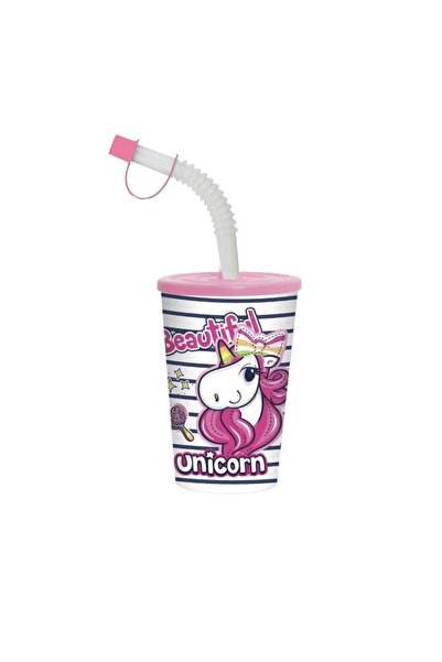 Herevin 3d (3 Boyutlu) Desenli Körüklü Pipetli Pp Bardak 340 Cc - Unicorn