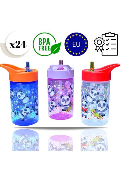 Peaceful 24'lü Paket (her Renkten 8 Adet) Bpa Free 430 Cc Sevimli Panda Desen...