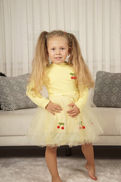 neocotton Tüllü Astarlı Esnek Kirazlı Elbise