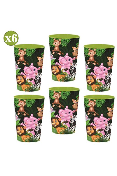 Peaceful BPA FREE 6'lı 340 cc Yeşil Hayvanlar Desenli Plastik Piknik ve Party...