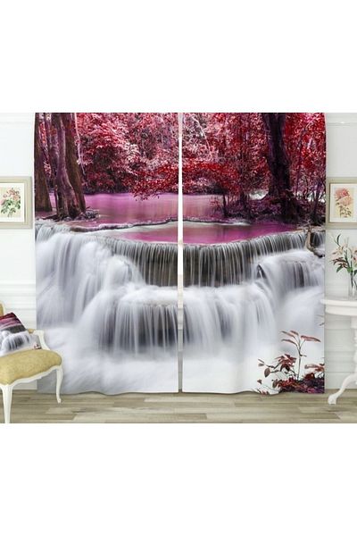 Elmas Dizayn Purple Black White 3D Digital PrinteD Tree Scenery - 140cm * 240cm, Double BlaDes 2 Pieces BackgrounD Curtain