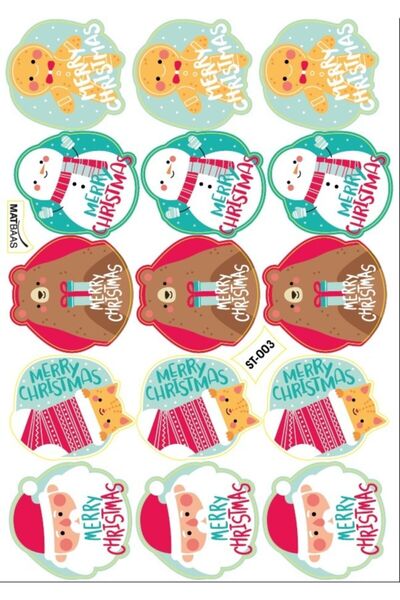 colortouch Yılbaşı Temalı Sticker , Hediye Paketi Etiket Toplam 60adet 10 Farklı Çeşit