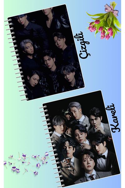 animeandyourworld Bts jin jimin v jungkook suga notebook set 2 pcs A4 size 21*30 lined + checked 60 syf