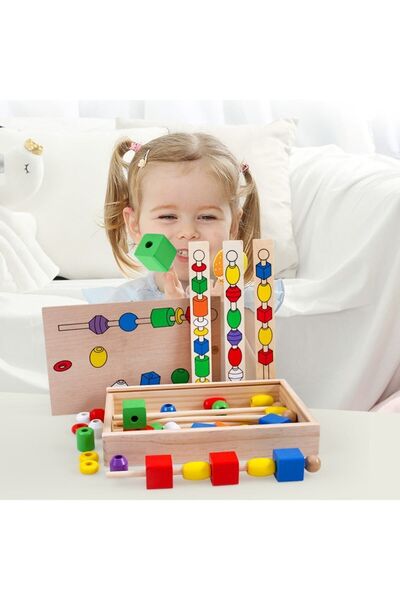 Circle Toys Montessori Educational Toy Line Up Wooden Bead Matching Stick Game Boxed