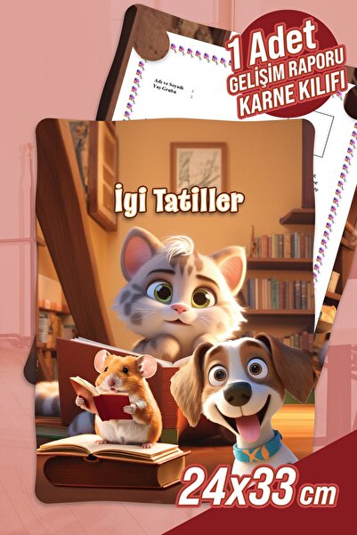 colortouch Kedi-Köpek ve Fare A4 Anaokulu Ana Sınıfı Gelişim Raporu Karne Kılıfı ( Kabı ) 1 Adet Karne Süsleme