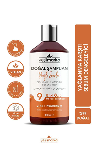 yeşilmarka Doğal Şampuan- Yağlı Saçlar- Sirke Içerikli- Vegan- Organik Içerikli- Sebum Dengeleyici