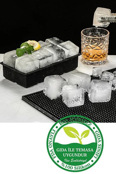 İLES Premium Gourmet Chef Black Silicone Ice Mold - 8 Compartments with Lid