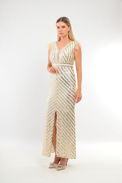 Robes Ευέλικτο Lycra και επένδυση - Αμάνικο βραδινό φόρεμα με σχισμή ώμου με παγιέτες και γκλίτερ