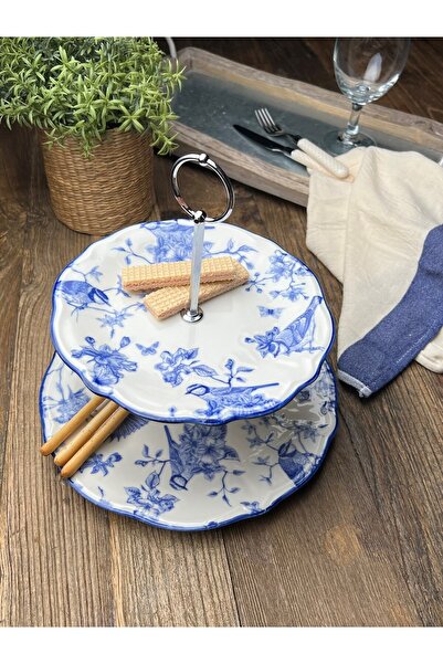 tabakevi Tabak Evi Porcelain Garden Fulya Layered Cookie Holder 21-26cm (with Stand)