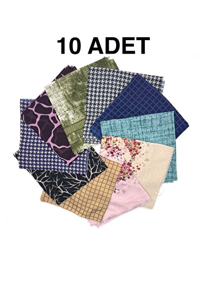 nazipek 10'lu Paket %100 Pamuklu Karışık Desen Yazma Sökme Eşarp 100x100 Topt...