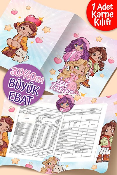 colortouch Kız Temalı A4 Karne Kabı Kılıfı, 1 Adet Büyük Ebat 30x40 cm İlkokul Karne Kılıfı Karne Süsleme