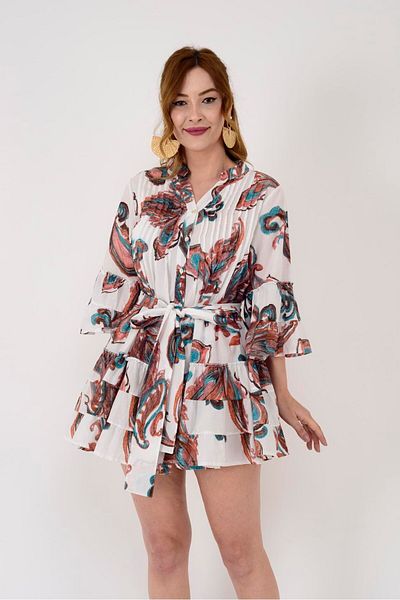 Park Moda AN10666 ΚΟΝΤΟ ΦΟΡΕΜΑ ΜΕ ΜΟΡΦΑ ΣΑΛΙΟ ΚΑΙ ΛΕΠΤΟΜΕΡΗ ΖΩΝΗ