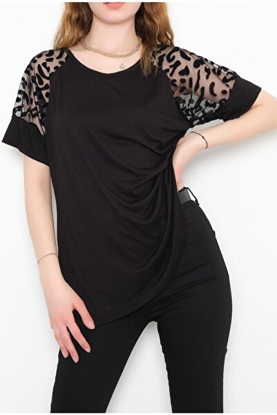 Te&Te Γυναικεία μπλούζα με μαύρα μανίκια διάφανη