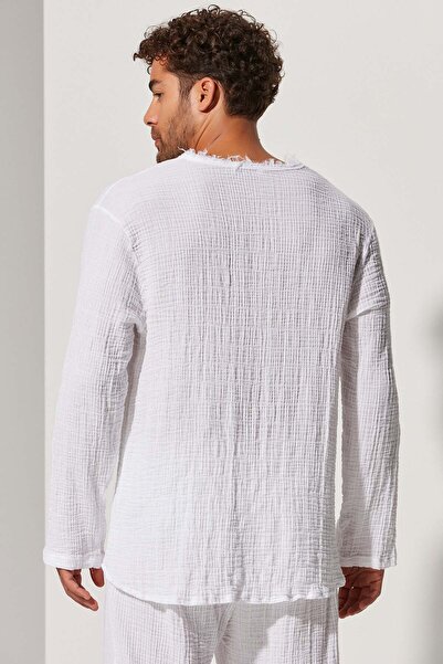 White By Nature Double Face V-Neck Muslin Fabric T-shirt