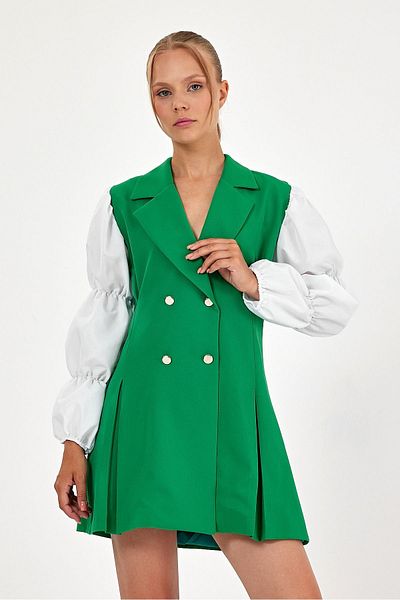 Amorti Rochie jachetă pentru femei cu mânecă cu balon verde