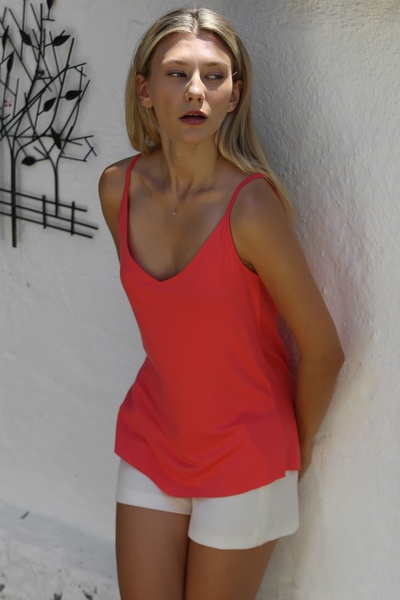 Chiccy Dried Rose V-neck Slit Knitted Blouse - Strapped and Lined