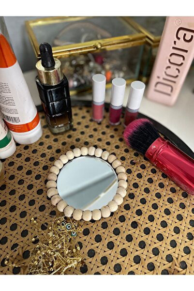 BOHEM Beyz ahşap boncuklu makyaj aynası