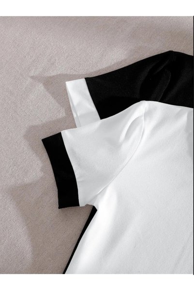 Duples Women's Clothing Black and White 2-Piece Crop Blouse