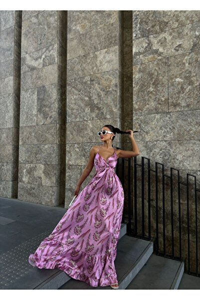 LB Laluna Butik Rochie lungă de mătase pentru femei - cu bretele