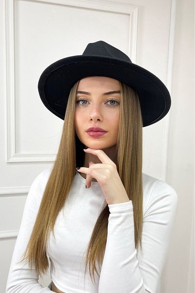 HatClub Exclusive Panama Fedora Adjustable Black Color Women's Hat Inside the Trilby Model