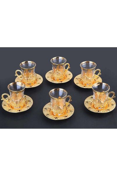 İnova Home Decor Ahu Model  Gold Renk  Zamak Çay Seti  - 6 Kişilik
