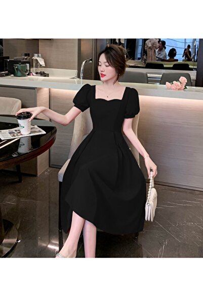 Styling Park Sırt Dekolteli Kısa Kollu Midi Boy Elbise Mezuniyet Düğün Balo