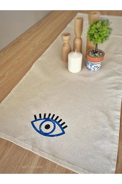 Soft Colours Traditional Wood Printed 100% Cotton Runner - 40X140 cm