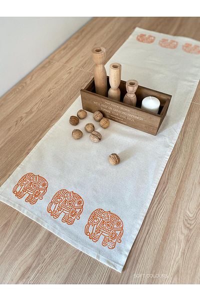 Soft Colours Παραδοσιακό Ξύλινο εμπριμέ 100% βαμβακερό δρομέας - 40x140 cm