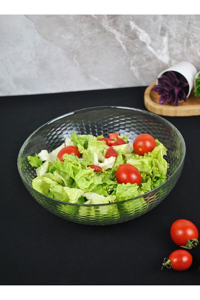Purelegant Lola Glass Salad Plate - 22 Cm Presentation Chips Plate, Serving Bowl - 1 Piece