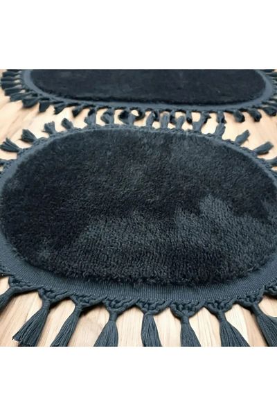 Altun Altun2Li Anti-Rasit Luxury Post Plush Pompon Fringed Gel Non-Slip Carpet Bath Mat